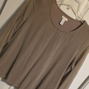 Chico's Taupe Textured Long Sleeve Top